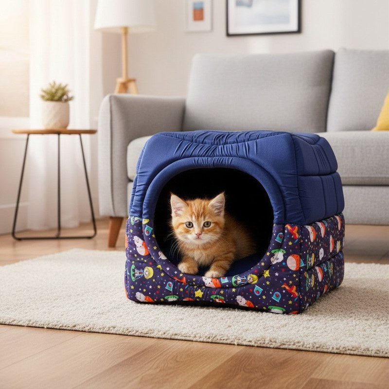 Gato filhote dentro de uma toca iglu