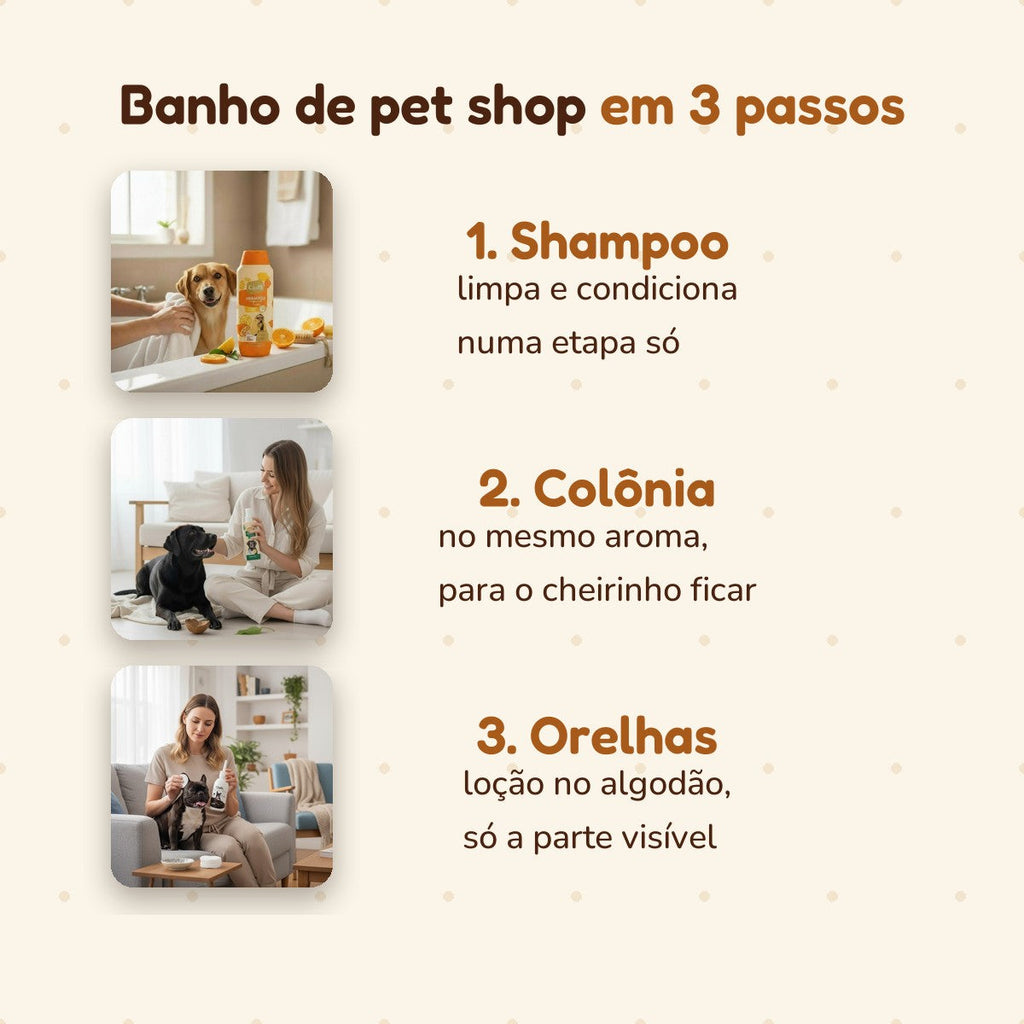 Banho de pet shop em 3 passos