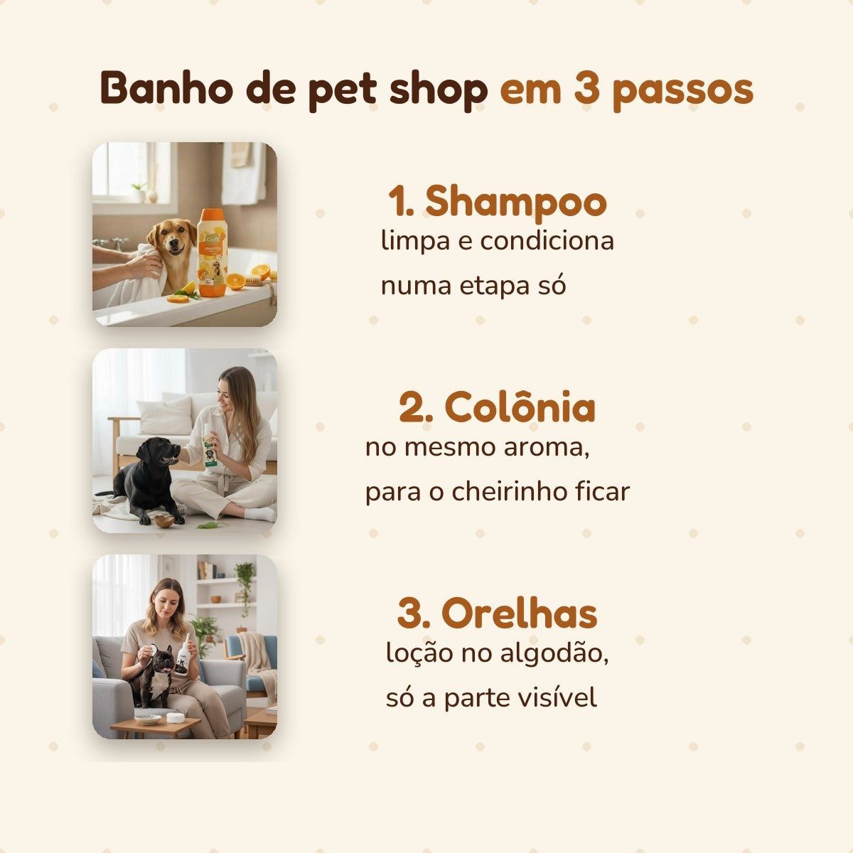Banho de pet shop em 3 passos