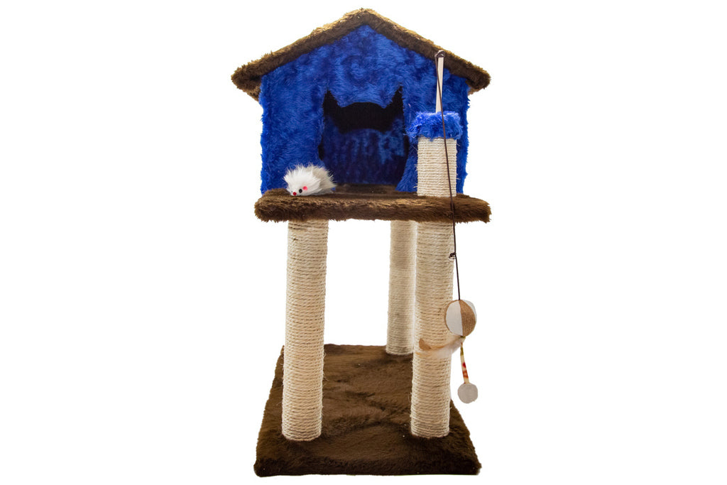 Casinha para Gatos com Arranhador – Azul e Marrom