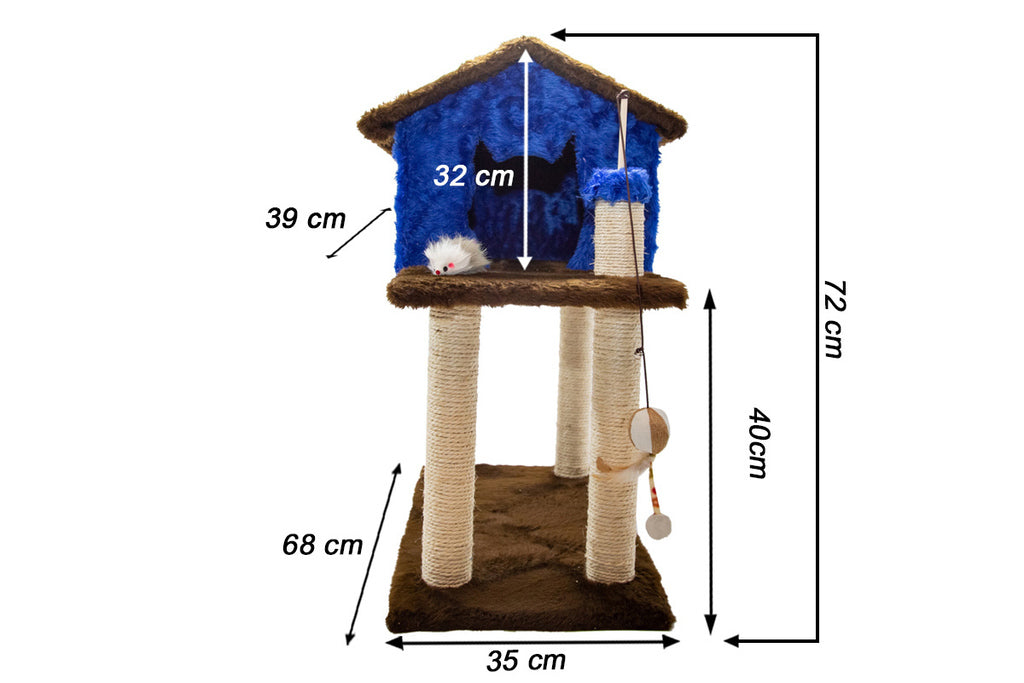 Casinha para Gatos com Arranhador – Azul e Marrom