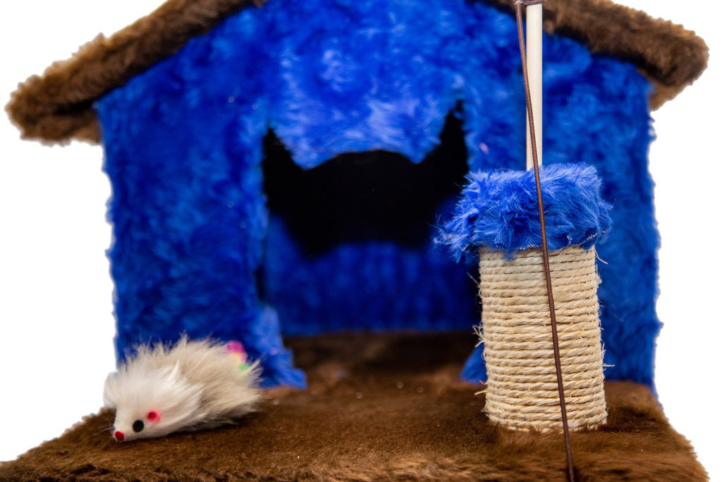 Casinha para Gatos com Arranhador – Azul e Marrom