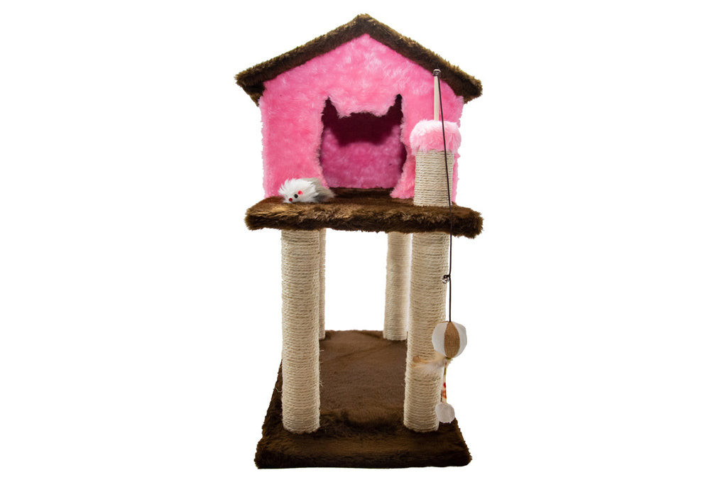 Casinha para Gatos com Arranhador – Rosa e Marrom