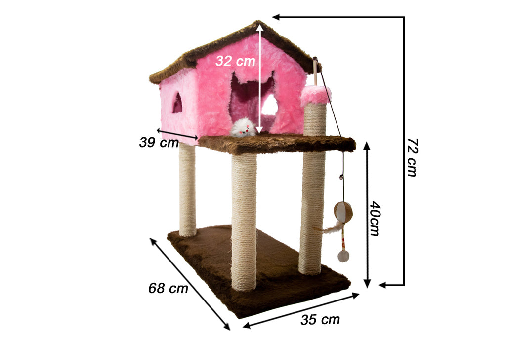 Casinha para Gatos com Arranhador – Rosa e Marrom