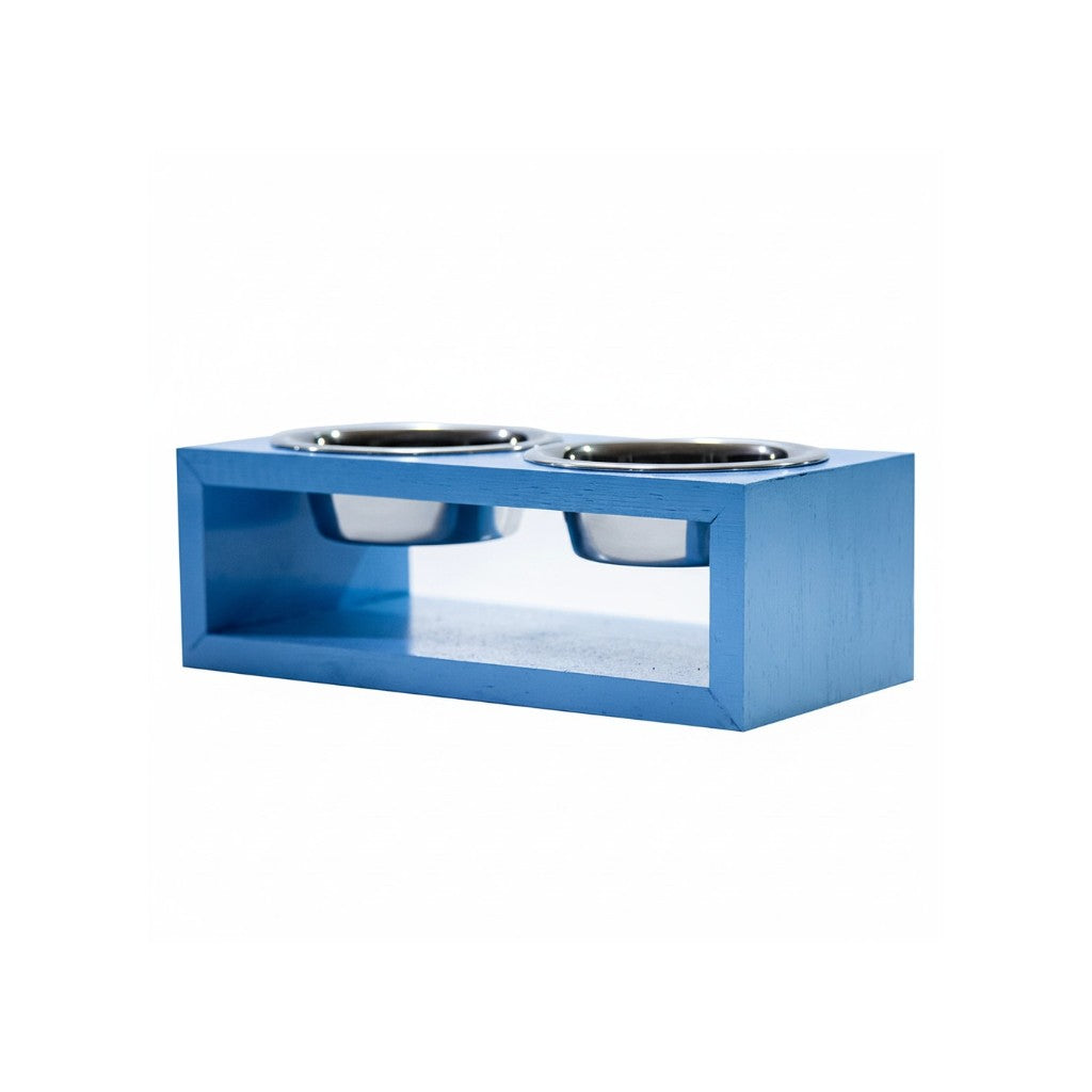 Comedouro Duplo Zurique – Madeira e Inox