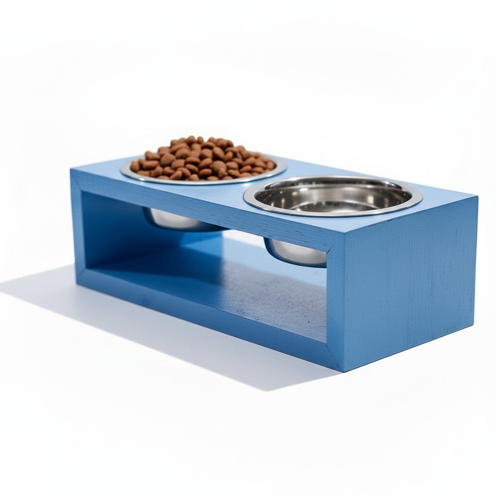 Comedouro Duplo Zurique – Madeira e Inox