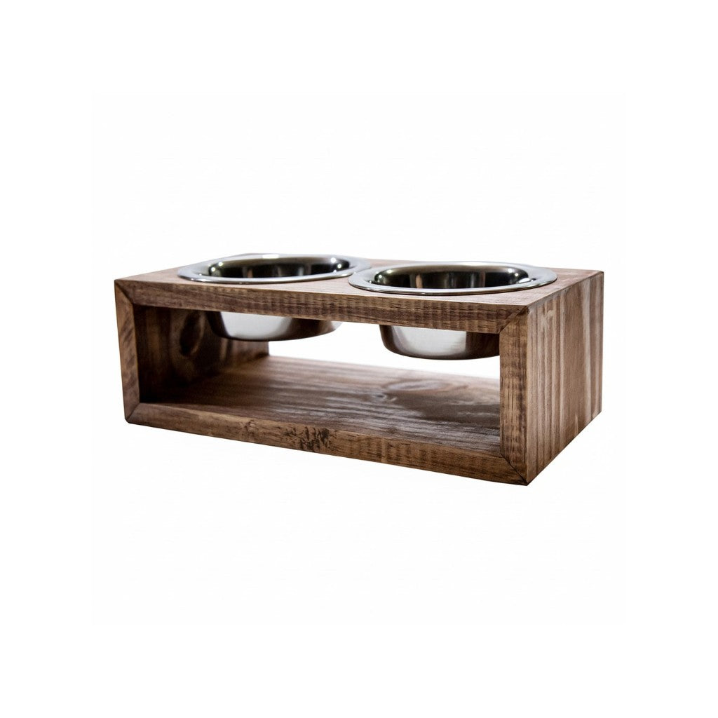 Comedouro Duplo Zurique – Madeira e Inox