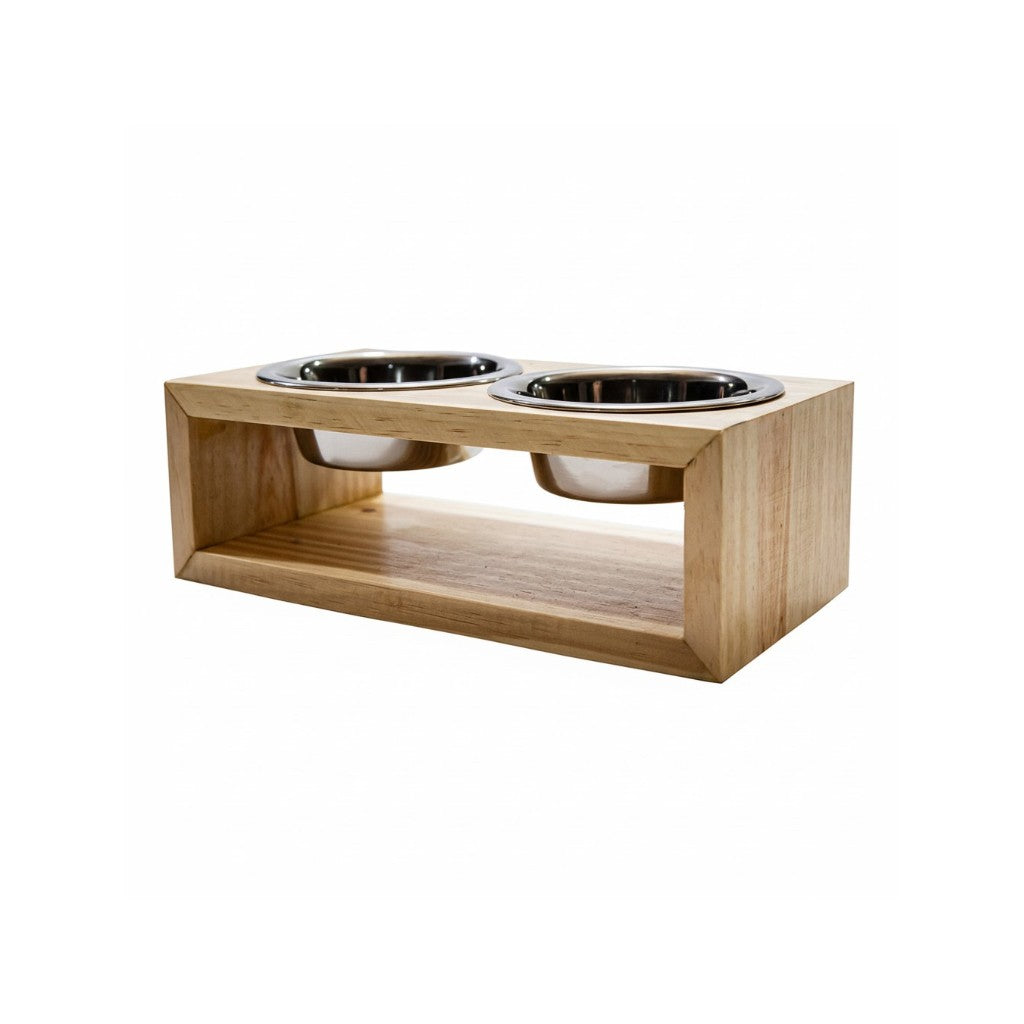 Comedouro Duplo Zurique – Madeira e Inox