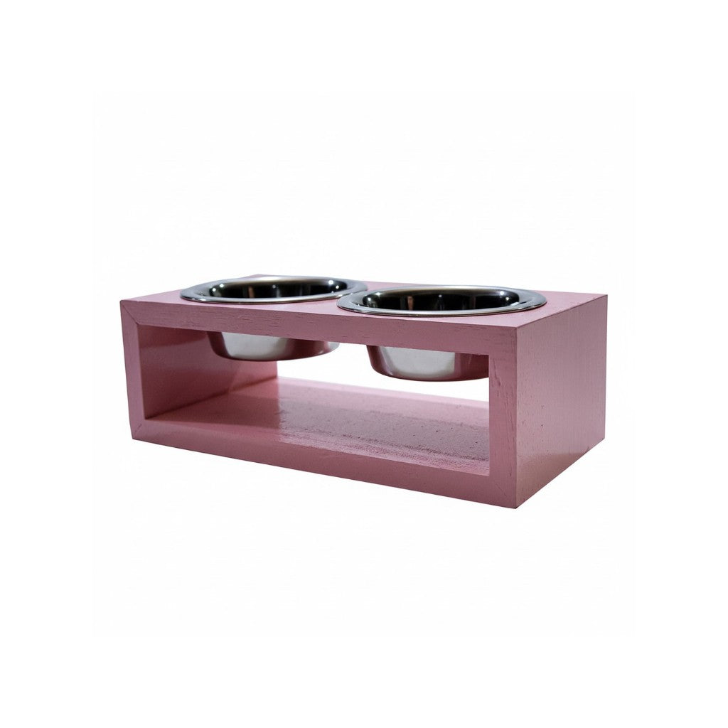 Comedouro Duplo Zurique – Madeira e Inox