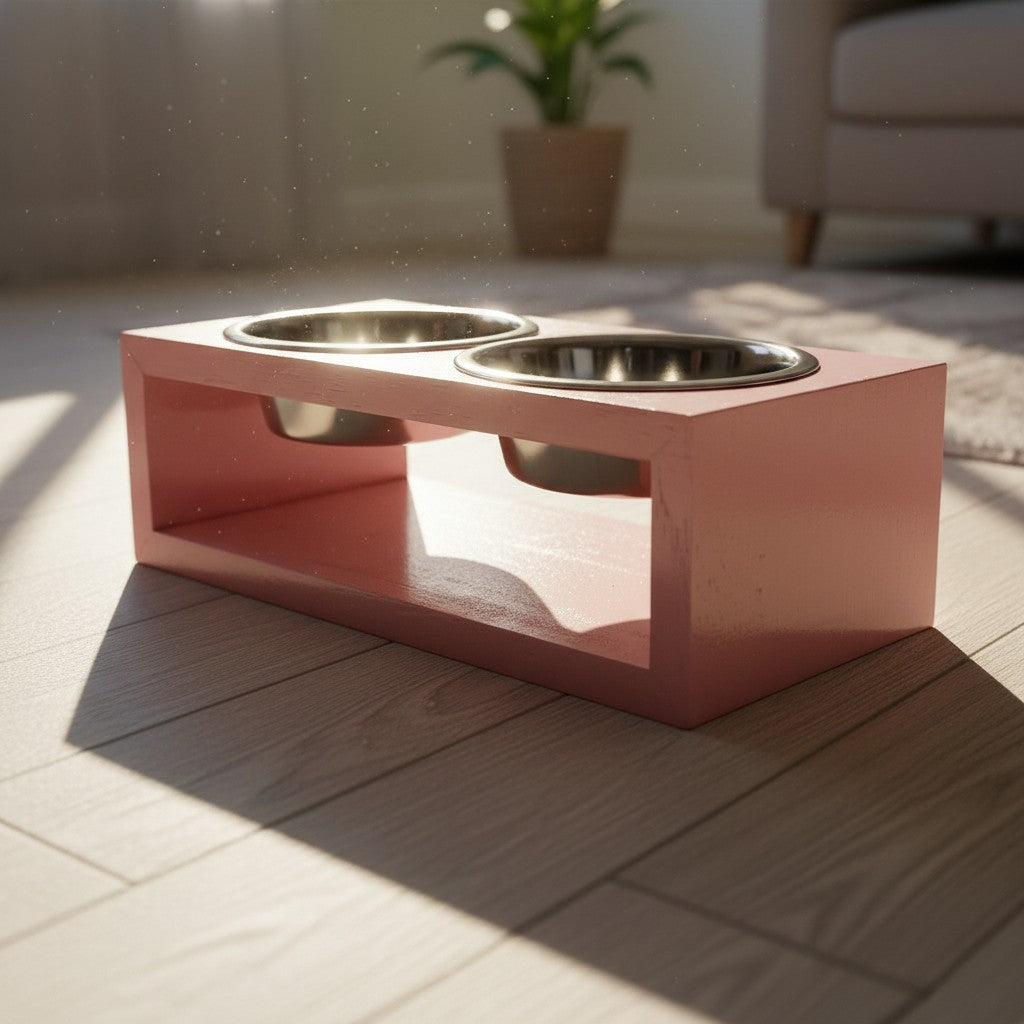 Comedouro Duplo Zurique – Madeira e Inox